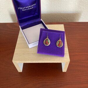 Heathergems Dangling Earrings Red and Green Swirls Natural Aging Patina
